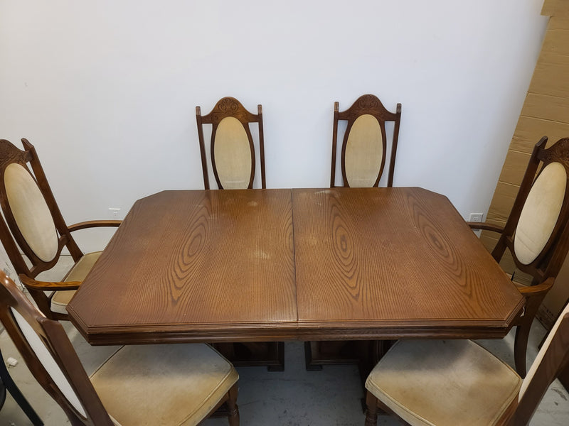 Brown Dining Table Set with 6 Chairs and 1 Leaf