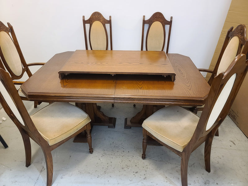 Brown Dining Table Set with 6 Chairs and 1 Leaf