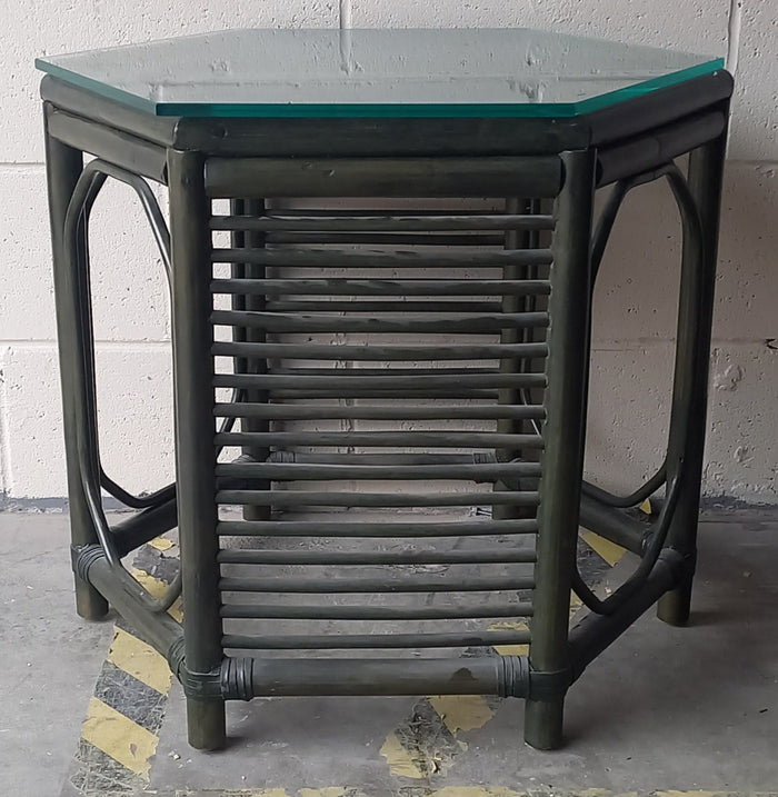 Bamboo Side Table W/ Glass Top