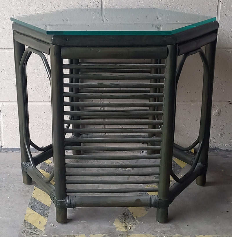Bamboo Side Table W/ Glass Top