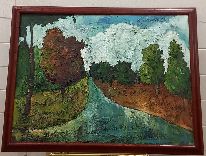 40x52-Inch Framed Artwork - The Forest with a River Running Through The Middle