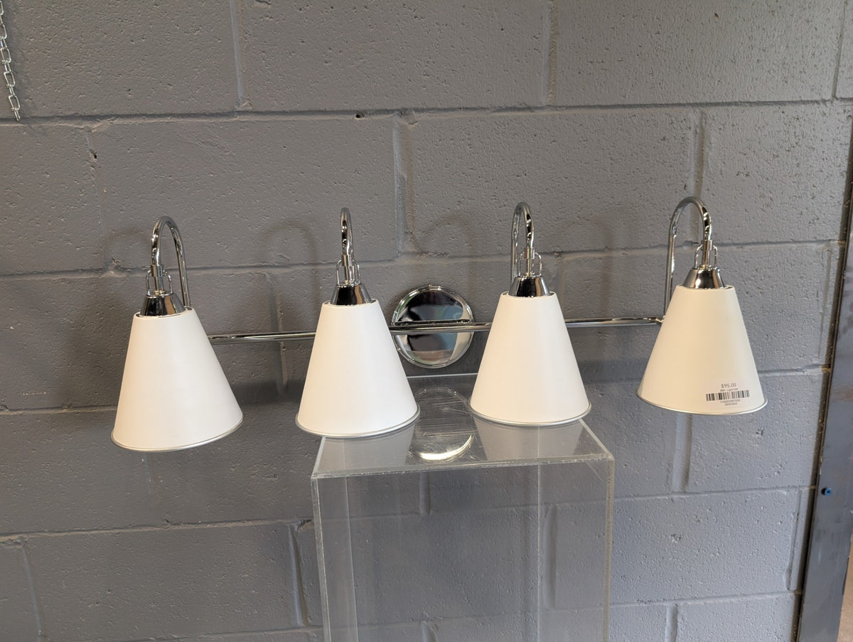 Four Light Vanity Fixture in White and Chrome