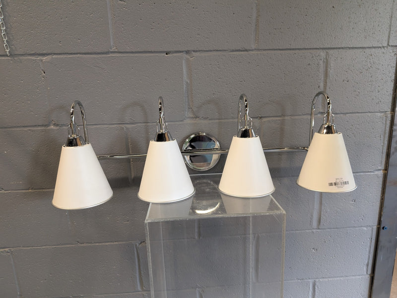 Four Light Vanity Fixture in White and Chrome