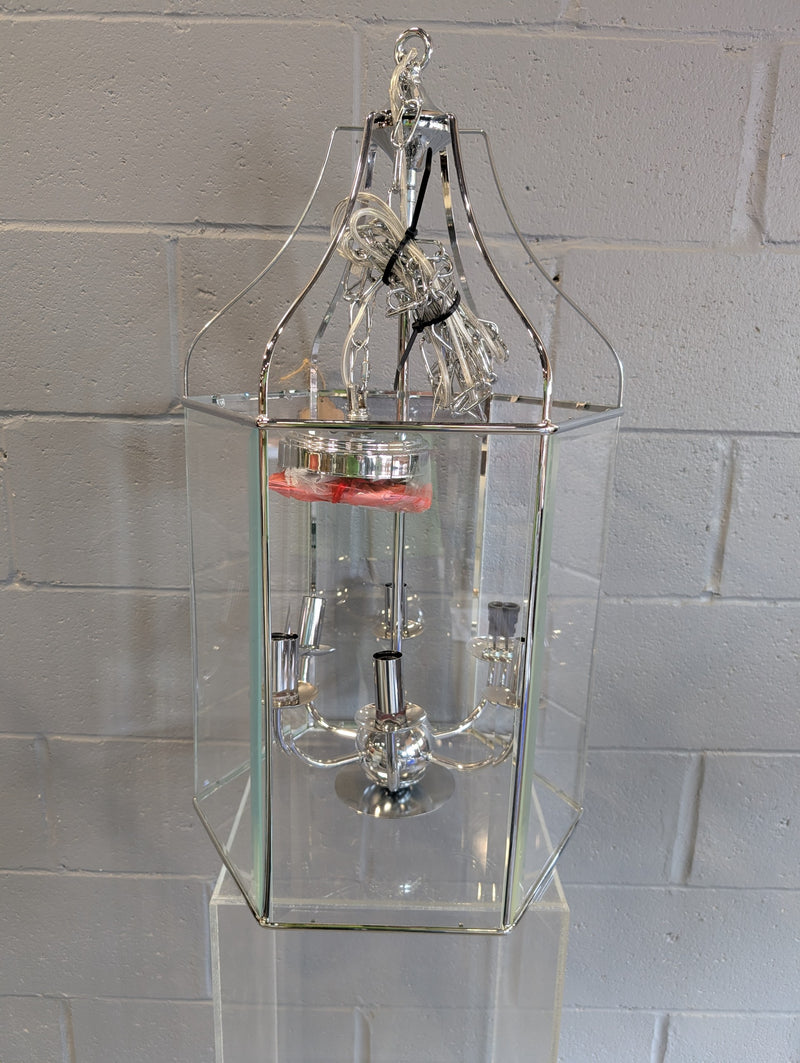 Chrome and Beveled Glass Ceiling Fixture