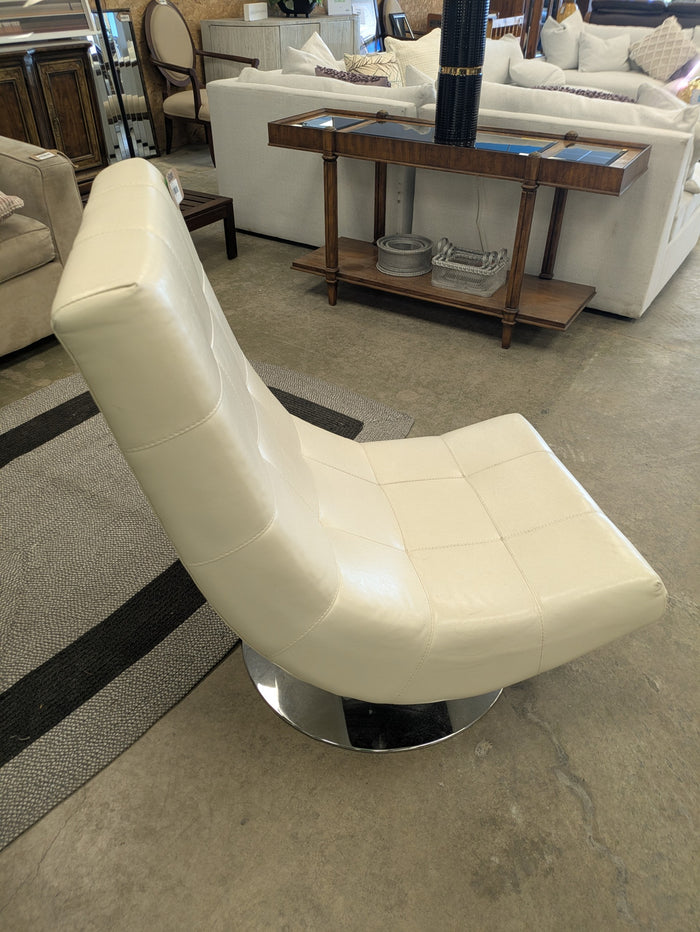 Leatherette Armless Swivel Chair; White