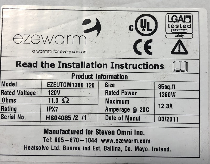 EZEwarm Ceramic Tile Heating