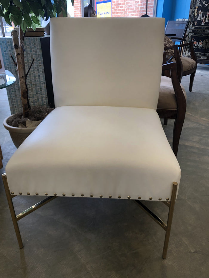 White Leather Chair With Gold Frame