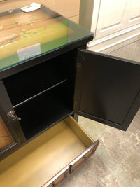 Chinese Distressed Black Yellow Scenery Graphic End Table Nightstand