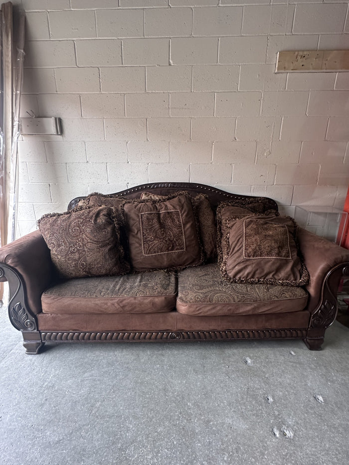 Brown Studded Ornate Sofa (A)