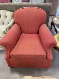 Padded Fabric Armchair in Coral With Gold Accents