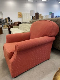 Padded Fabric Armchair in Coral With Gold Accents
