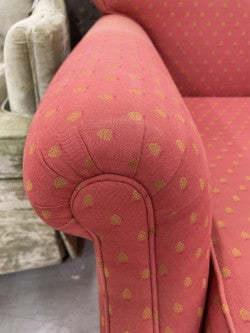 Padded Fabric Armchair in Coral With Gold Accents