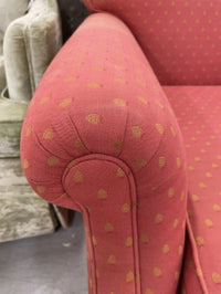 Padded Fabric Armchair in Coral With Gold Accents