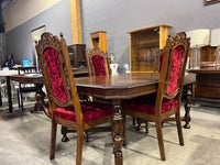 Vintage Wooden Table with Velvet Chairs