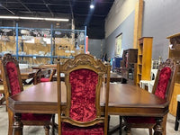 Vintage Wooden Table with Velvet Chairs