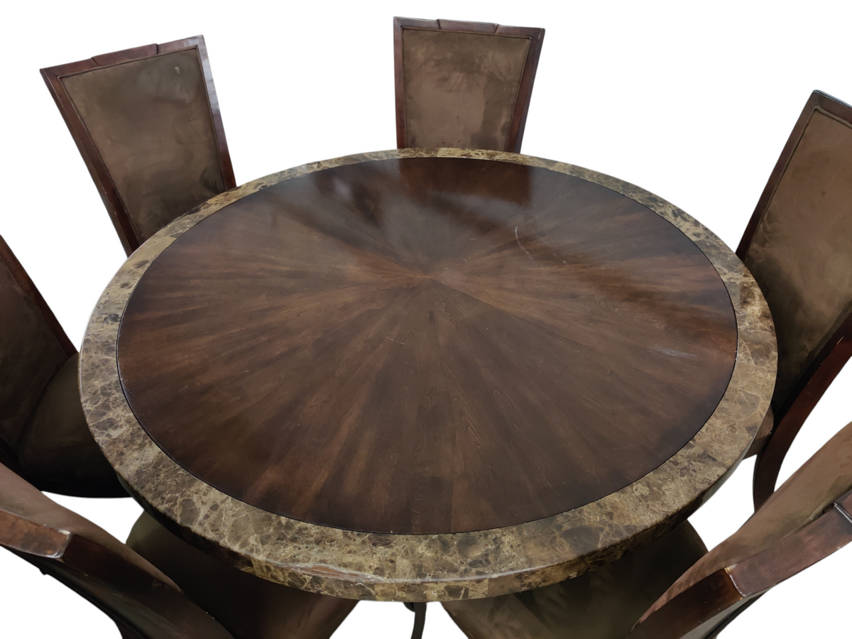 Round Stone Edge Dining Set with 6 Chairs