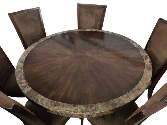 Round Stone Edge Dining Set with 6 Chairs
