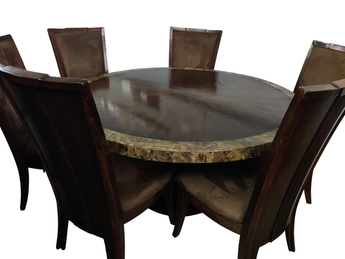 Round Stone Edge Dining Set with 6 Chairs