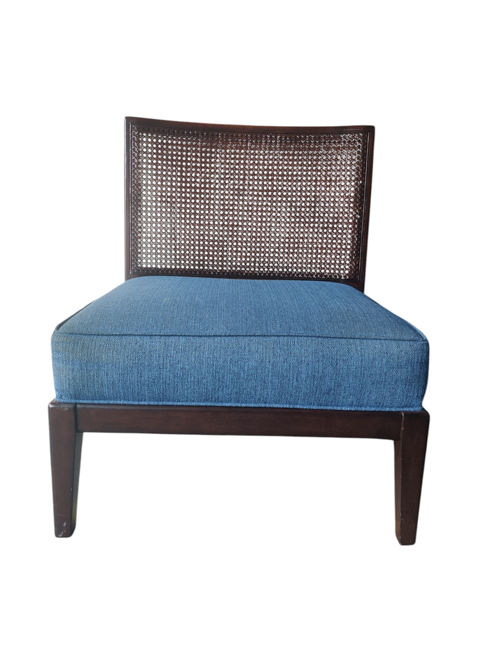 Blue Upholstered Rattan Back Chair