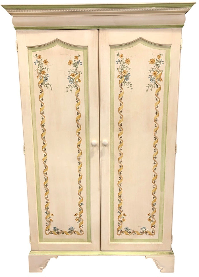 Solid Wood Armoire with Floral Motif