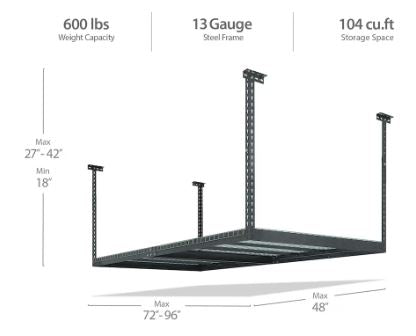 96" L x 48" W x 42" H Adjustable Ceiling Storage Rack in Grey