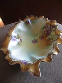 Antique Royal Vienna Gold Guilt Scalloped Hand Painted Violets Floral Bowl