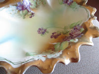 Antique Royal Vienna Gold Guilt Scalloped Hand Painted Violets Floral Bowl