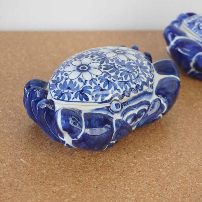 Vintage Blue and White Porcelain Crab Trinket Box - Set of 2