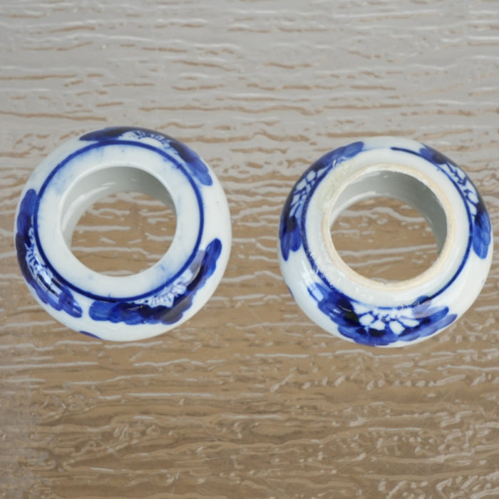 Vintage Chinese Blue and White Porcelain Napkin Ring - Set of 2