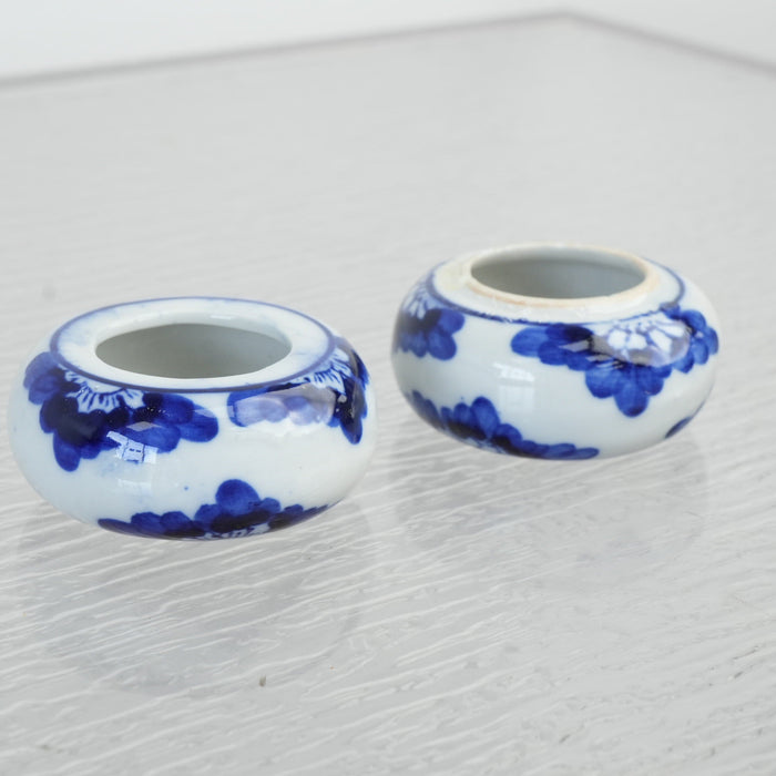 Vintage Chinese Blue and White Porcelain Napkin Ring - Set of 2