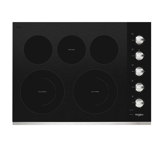 Whirlpool 30-inch Electric Ceramic Glass Cooktop with 5 Elements including 2 Dual Radiant Elements in Stainless Steel