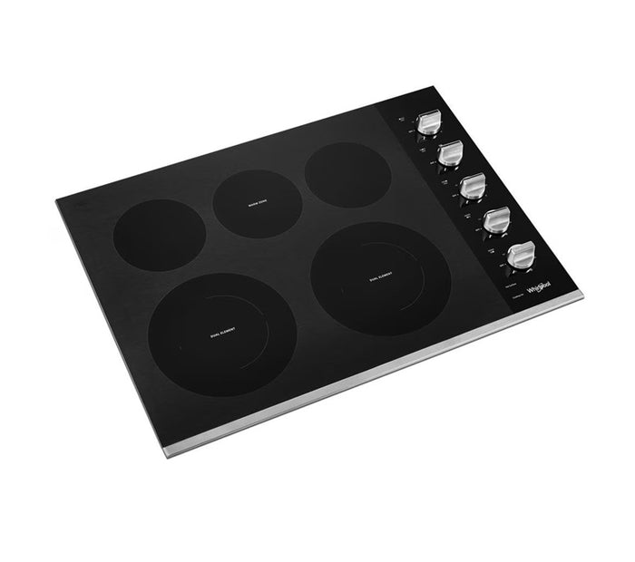 Whirlpool 30-inch Electric Ceramic Glass Cooktop with 5 Elements including 2 Dual Radiant Elements in Stainless Steel