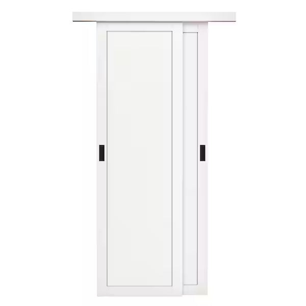 48 in. x 80 in. 1-Panel White Primed Finished MDF Sliding Door with Hardware