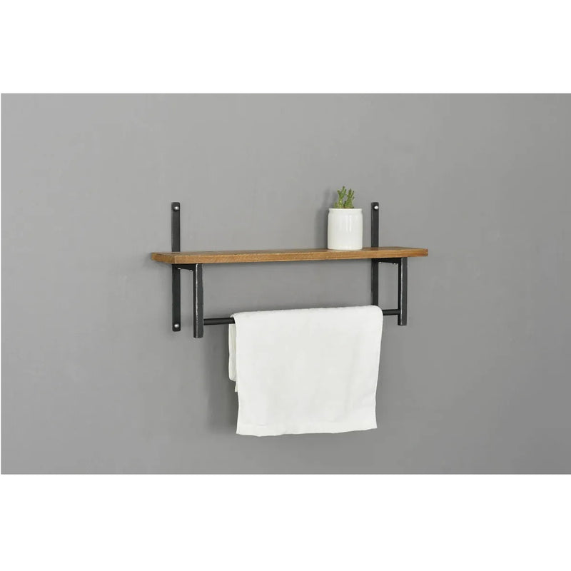 24-inch W Wooden Wall Shelf and Towel Hanger