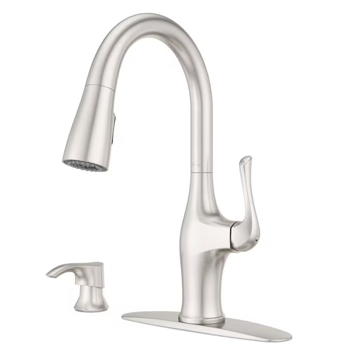 Wray 1-Handle Stainless Steel Pull Out Kitchen Faucet w/ Soap Dispenser