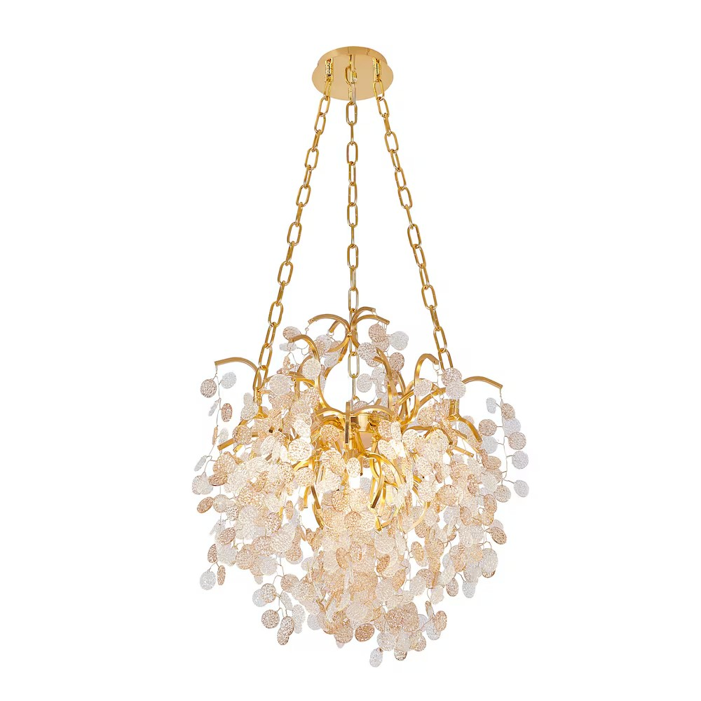 10-Light Gold Chandelier w/Clear and Champagne Glass