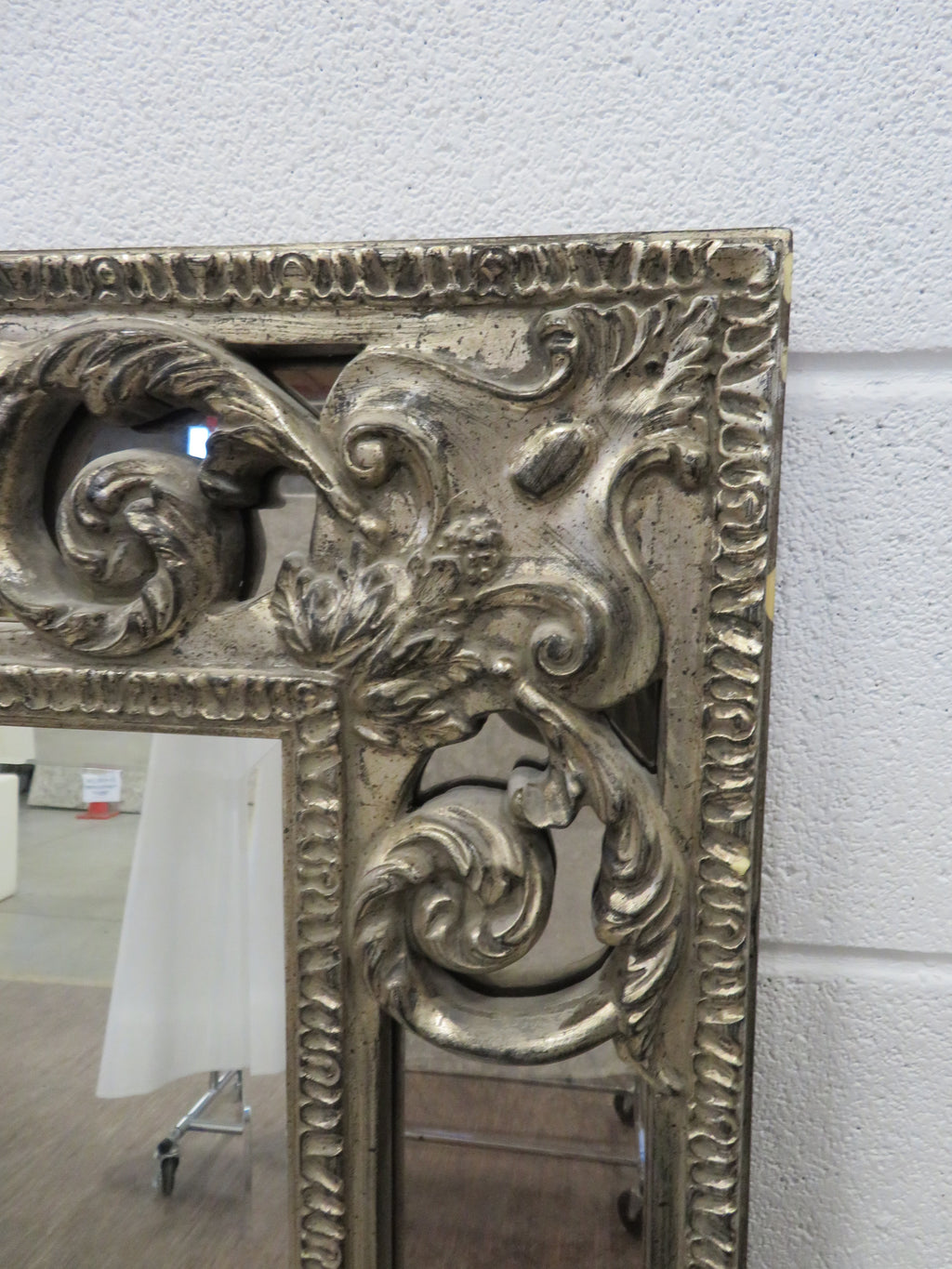 Framed Wall Mirror in Faux Silver